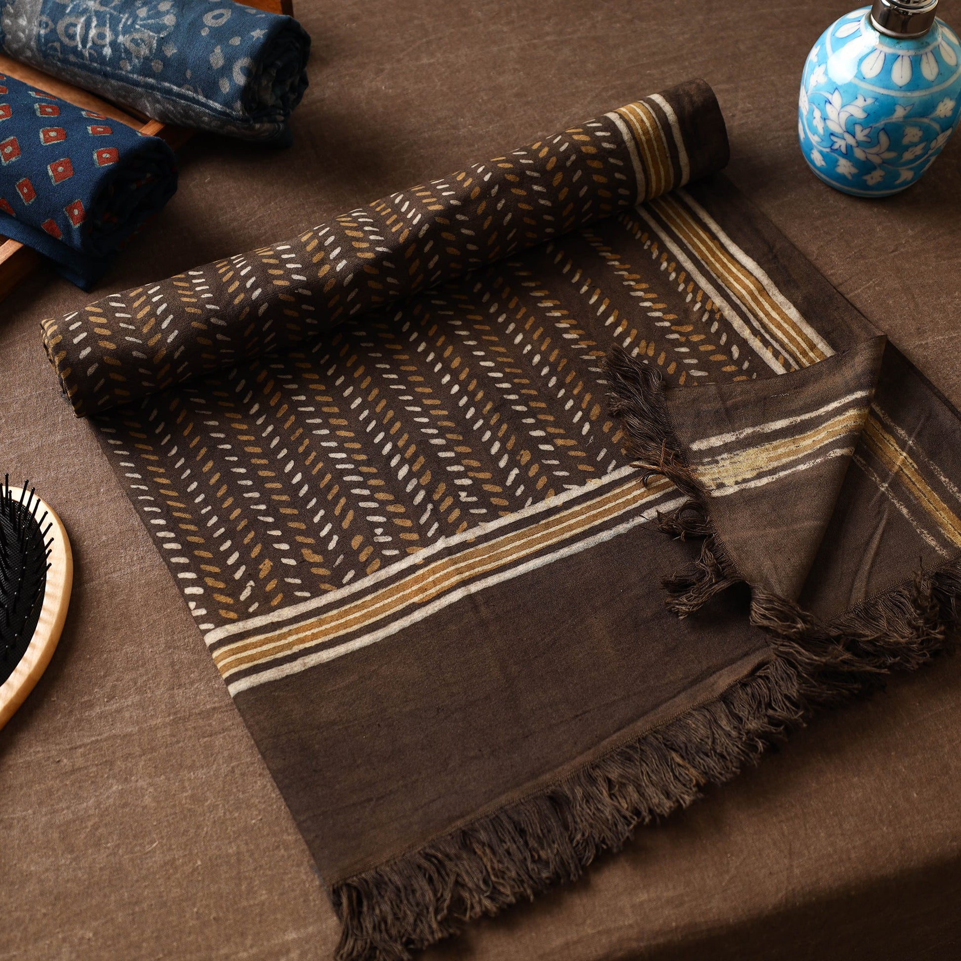Brown - Akola Block Printed Pure Handloom Cotton Towel