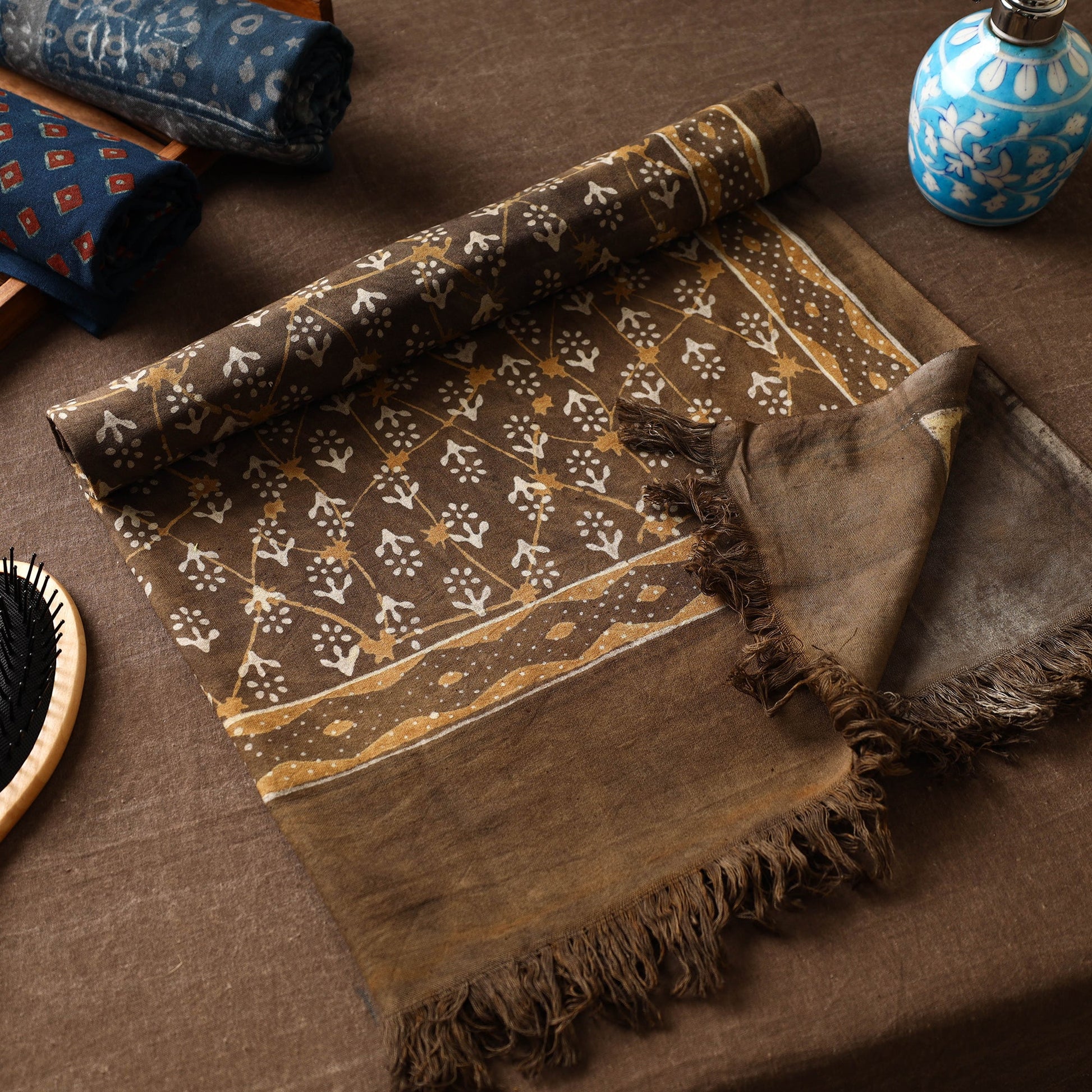 Brown - Akola Block Printed Pure Handloom Cotton Towel