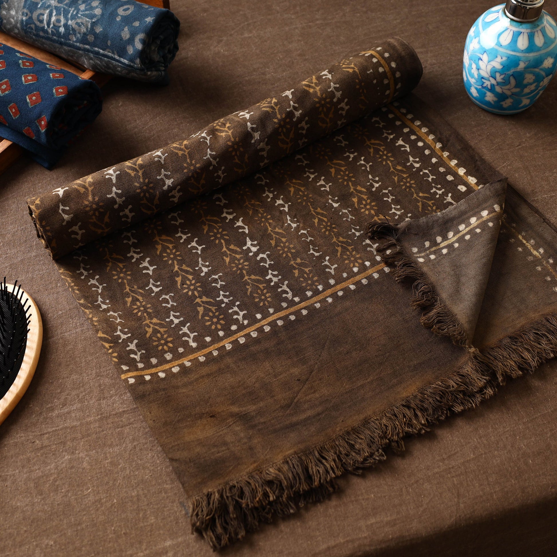 Brown - Akola Block Printed Pure Handloom Cotton Towel