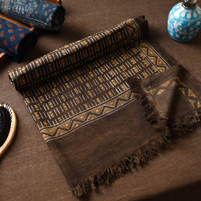 Brown - Akola Block Printed Pure Handloom Cotton Towel