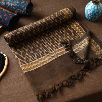 Brown - Akola Block Printed Pure Handloom Cotton Towel