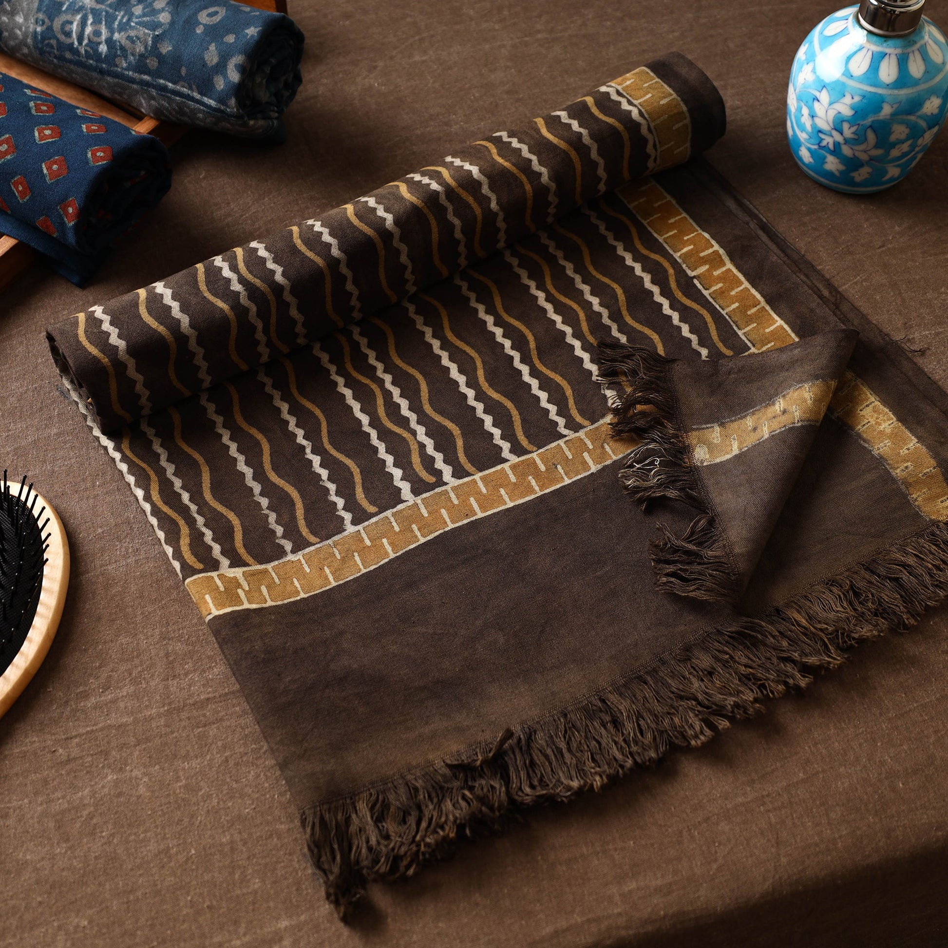 Brown - Akola Block Printed Pure Handloom Cotton Towel