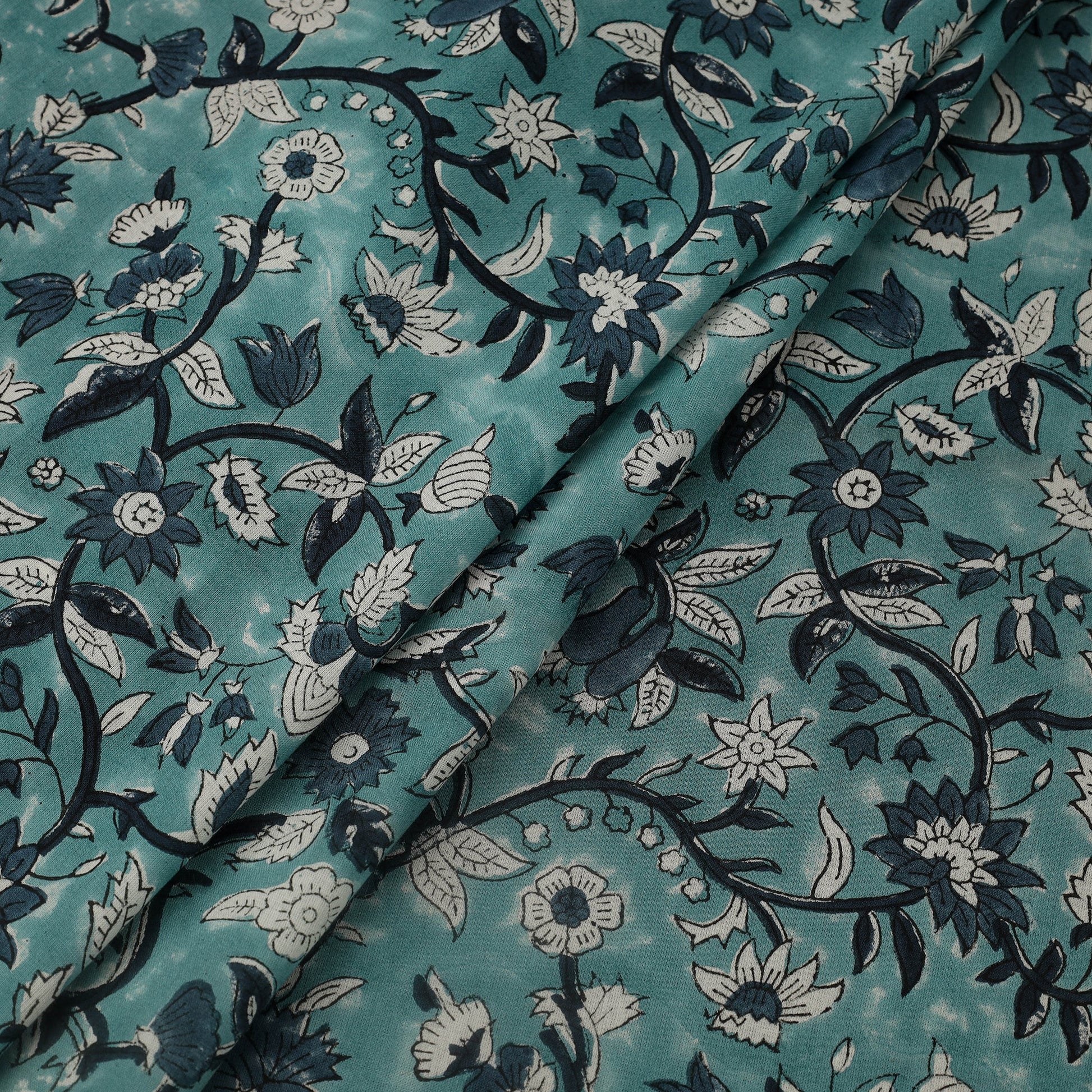 Blue - Block Print Cotton Sanganeri Fabric 22