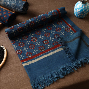 Blue - Akola Block Printed Pure Handloom Cotton Towel