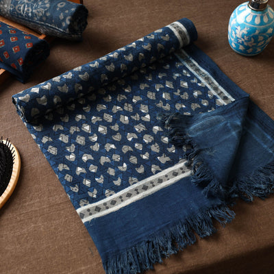 Blue - Akola Block Printed Pure Handloom Cotton Towel