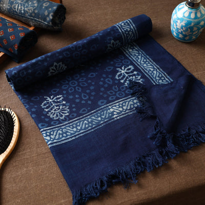 Blue - Akola Block Printed Pure Handloom Cotton Towel