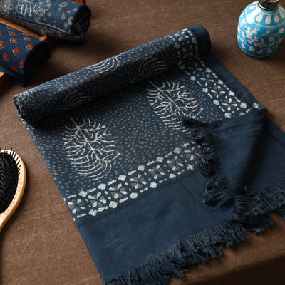 Blue - Akola Block Printed Pure Handloom Cotton Towel