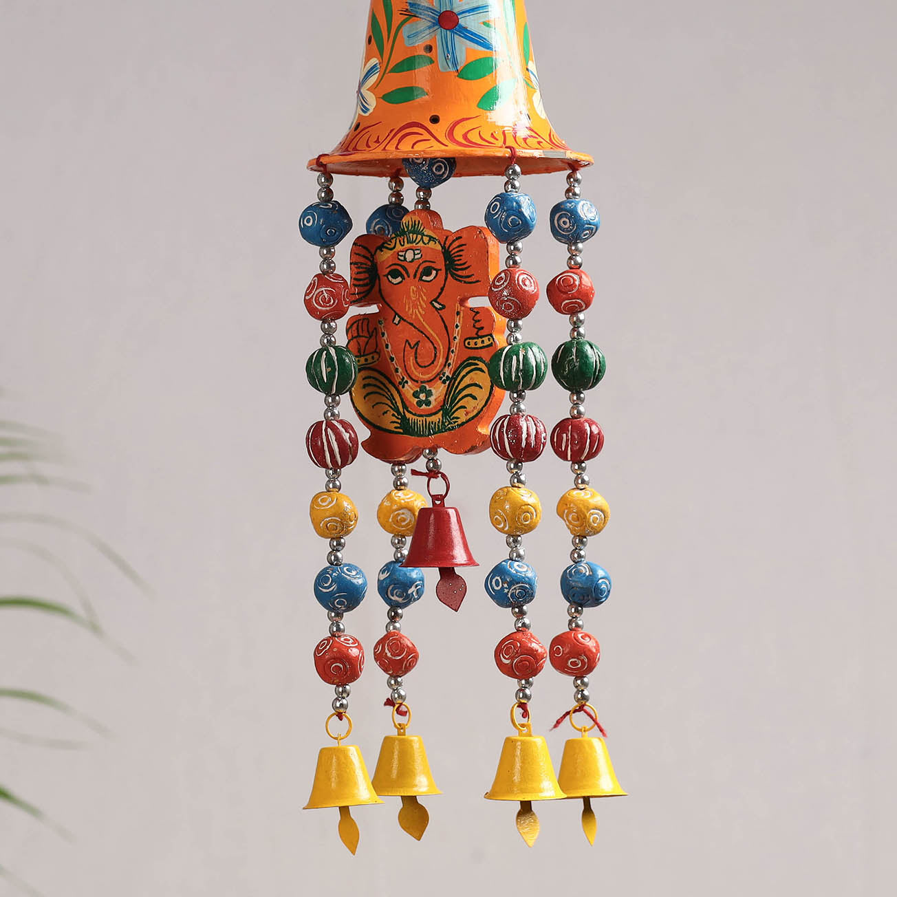 Big Bell - Banaras Handpainted Wooden & Terracotta Beads Decorative Hanging