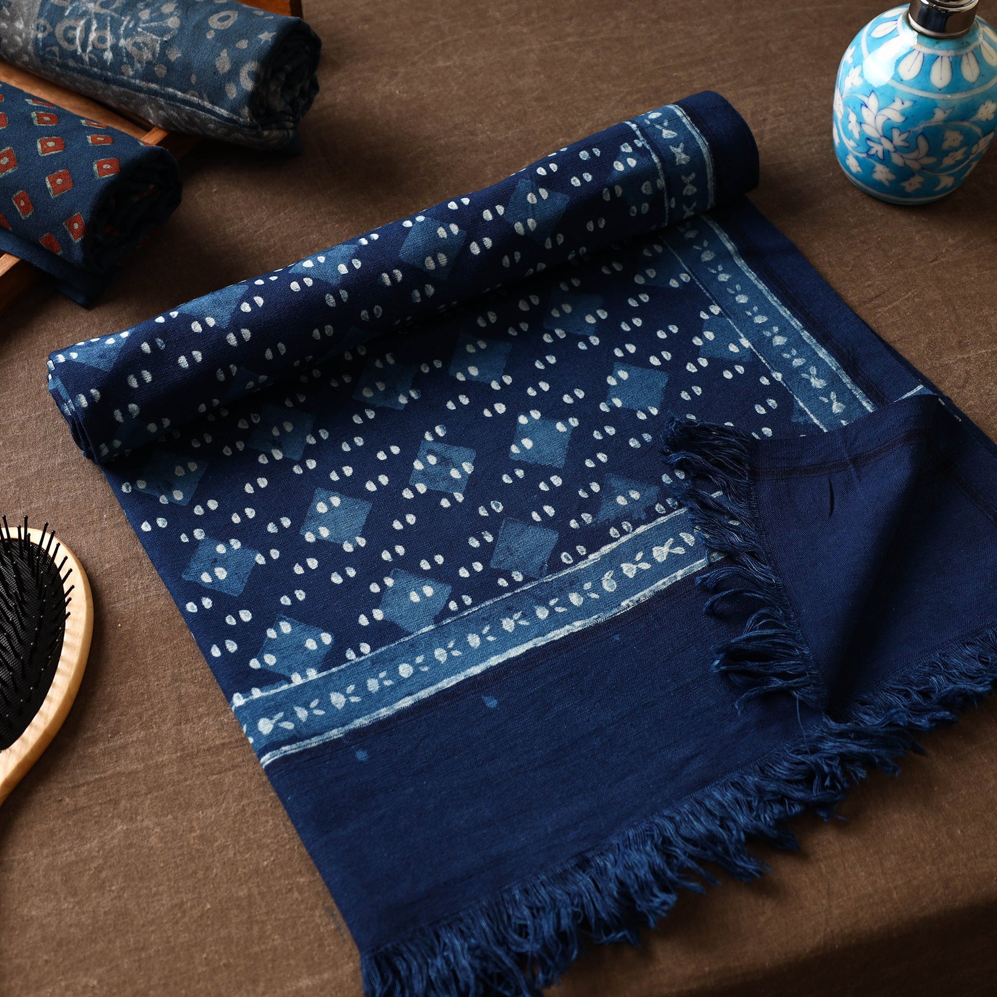 Blue - Akola Block Printed Pure Handloom Cotton Towel