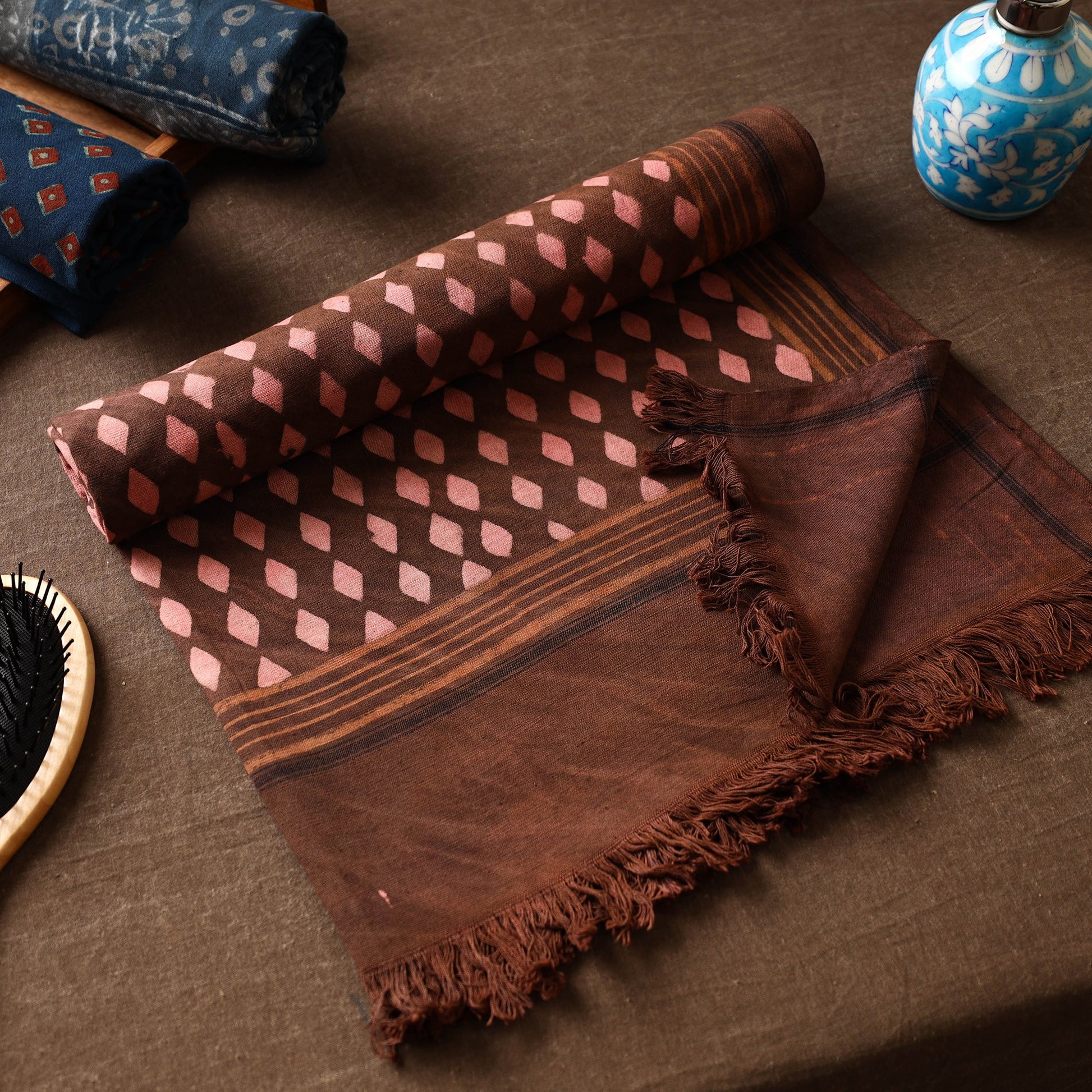 Brown - Akola Block Printed Pure Handloom Cotton Towel