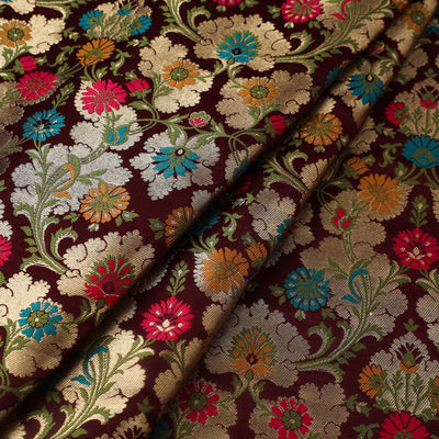 Brown - Kimkhab Silk Zari Banarasi Brocade Fabric 02