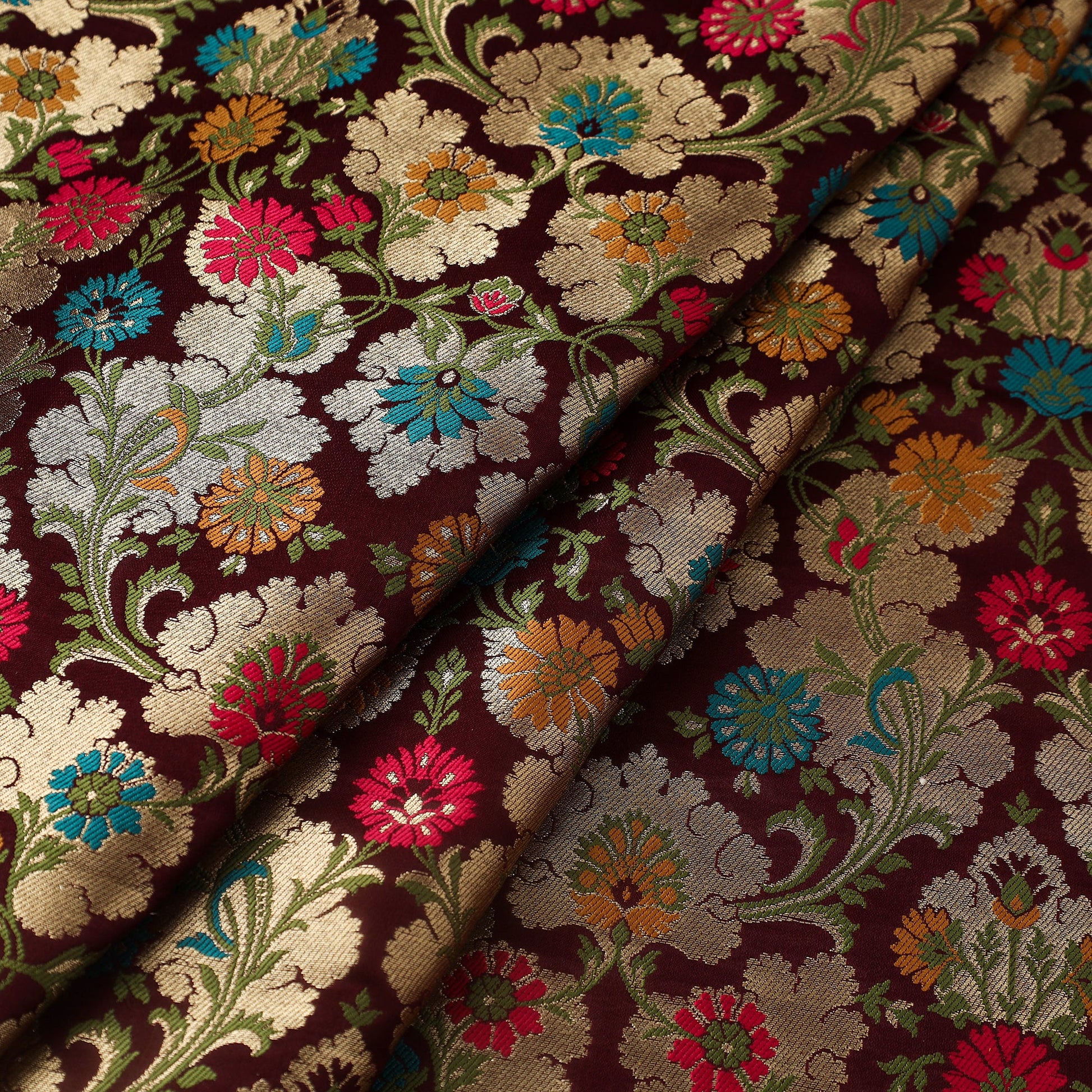 Brown - Kimkhab Silk Zari Banarasi Brocade Fabric 02