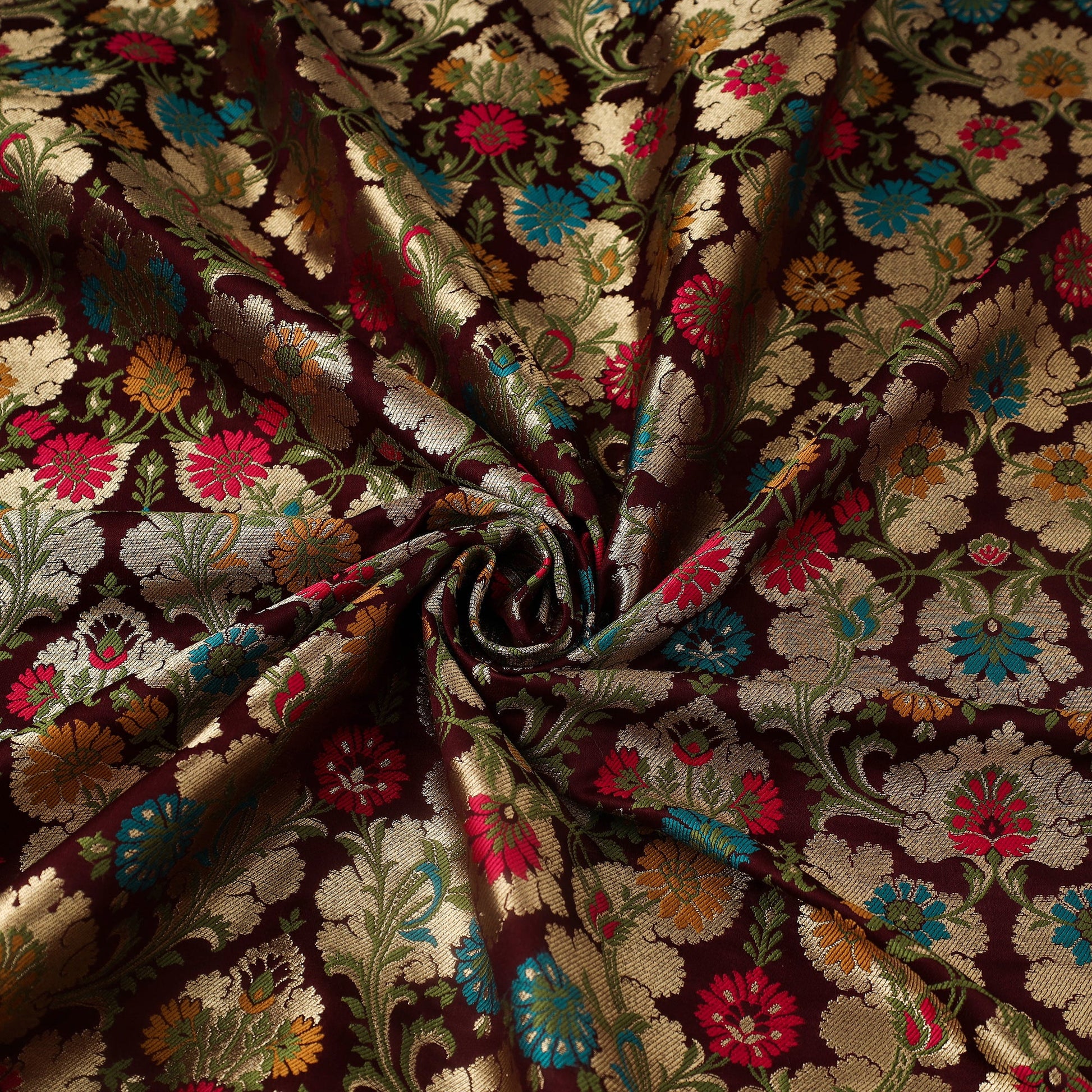Brown - Kimkhab Silk Zari Banarasi Brocade Fabric 02