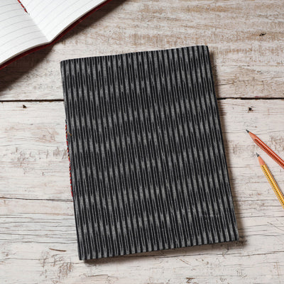 Black - Ikat Fabric Cover Handmade Paper Notebook (9 x 7 in)