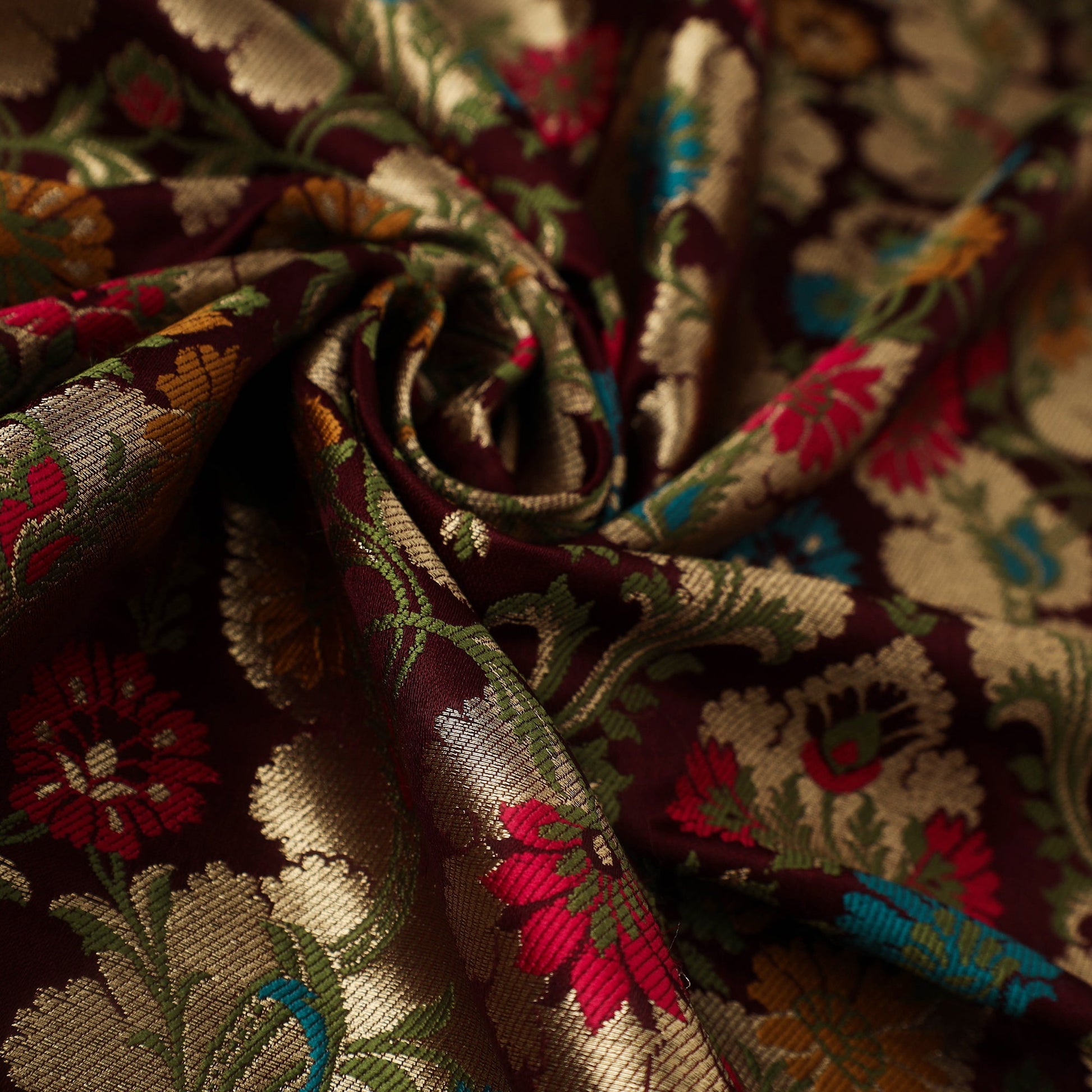 Brown - Kimkhab Silk Zari Banarasi Brocade Fabric 02