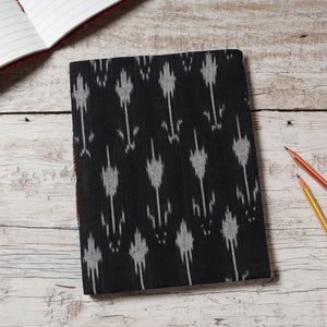 Black - Ikat Fabric Cover Handmade Paper Notebook (9 x 7 in)