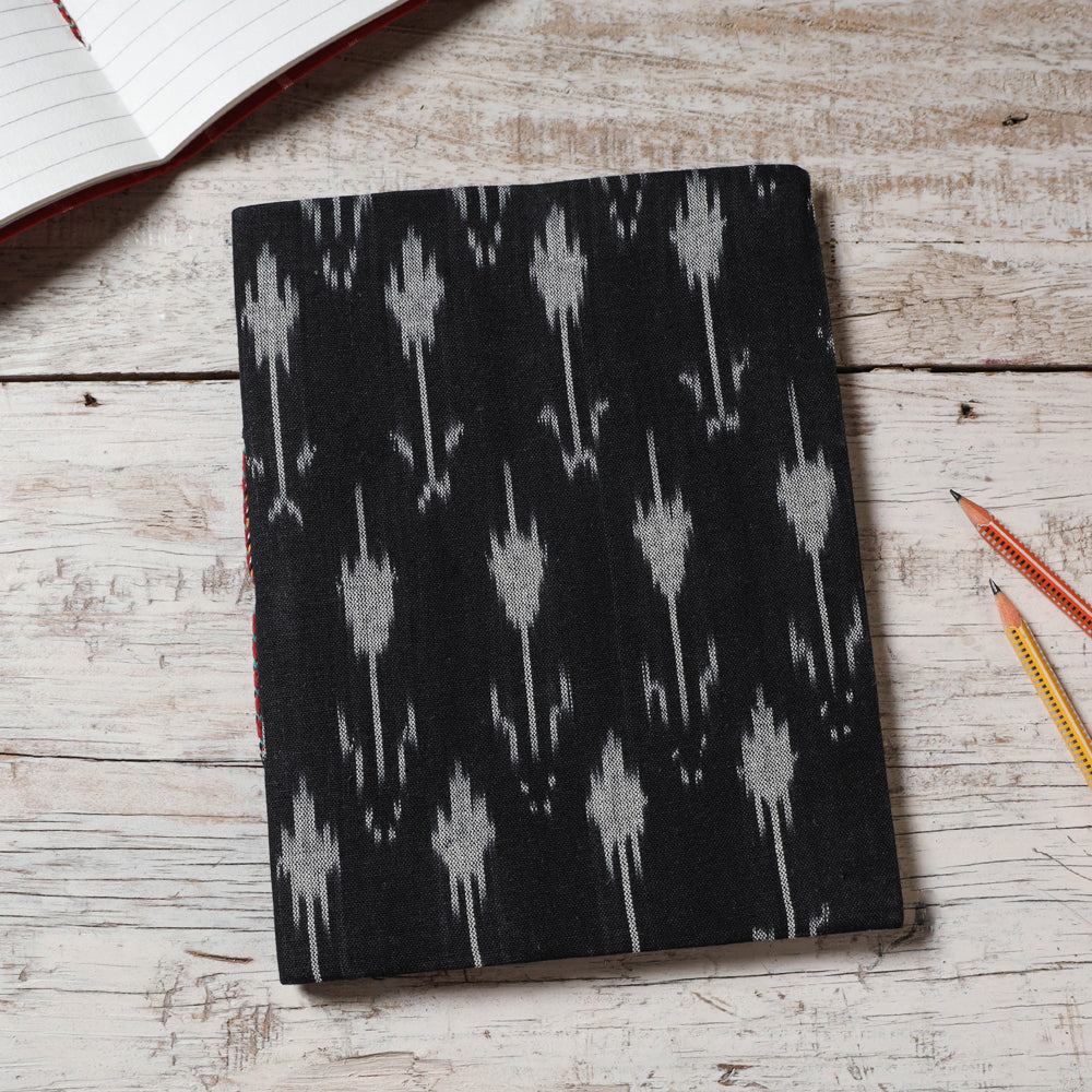 Black - Ikat Fabric Cover Handmade Paper Notebook (9 x 7 in)