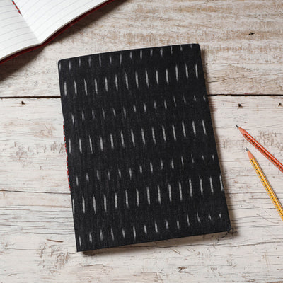 Black - Ikat Fabric Cover Handmade Paper Notebook (9 x 7 in)