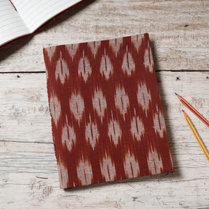 Brown - Ikat Fabric Cover Handmade Paper Notebook (9 x 7 in)