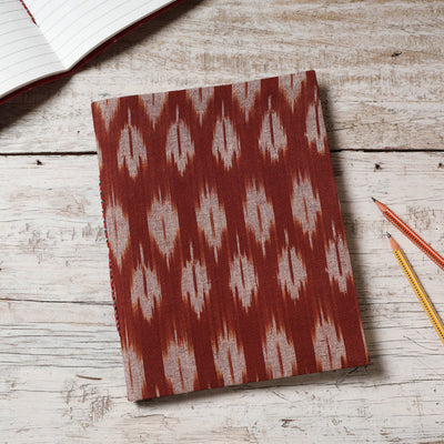 Brown - Ikat Fabric Cover Handmade Paper Notebook (9 x 7 in)