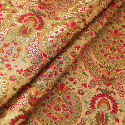 Beige - Kimkhab Silk Zari Banarasi Brocade Fabric 07