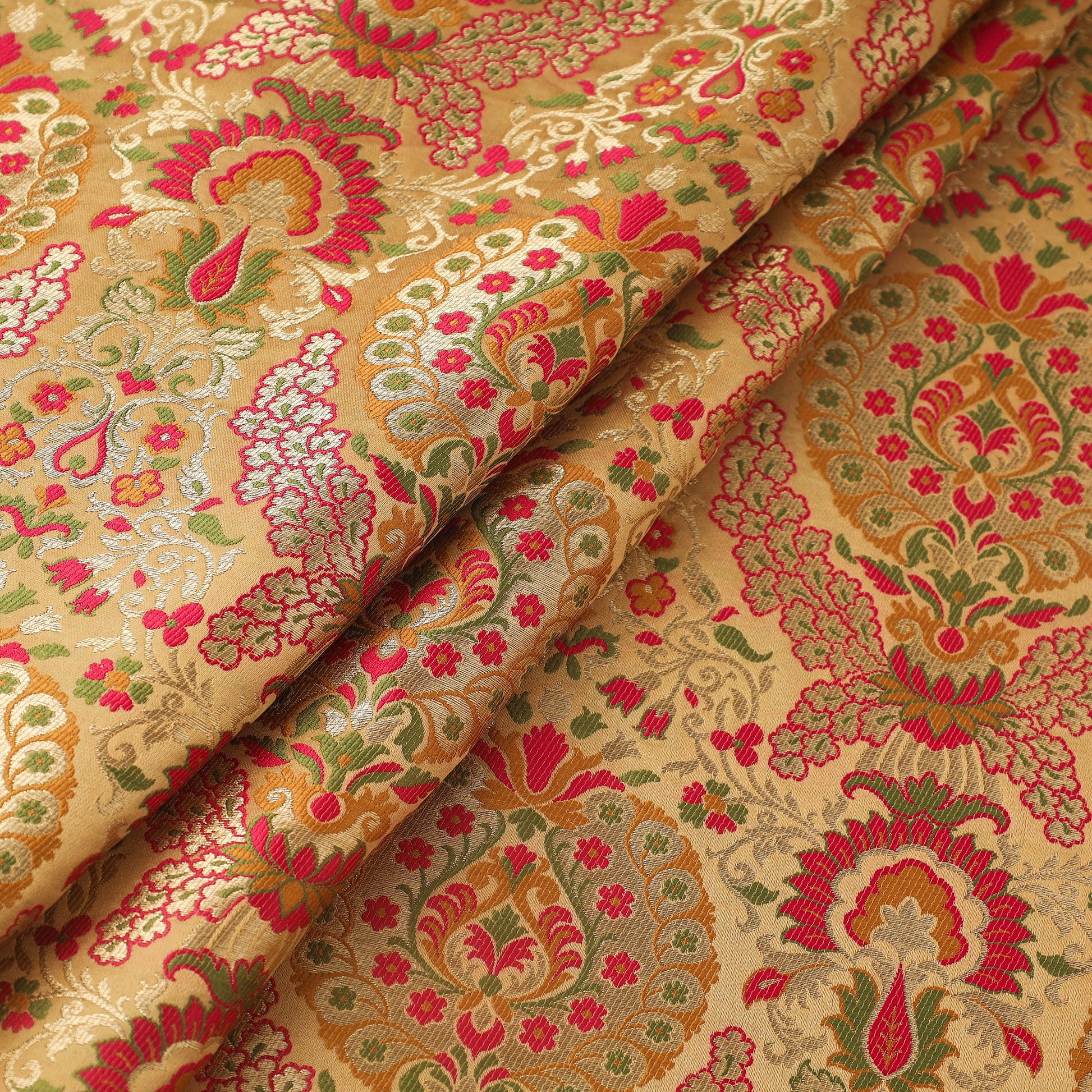 Beige - Kimkhab Silk Zari Banarasi Brocade Fabric 07