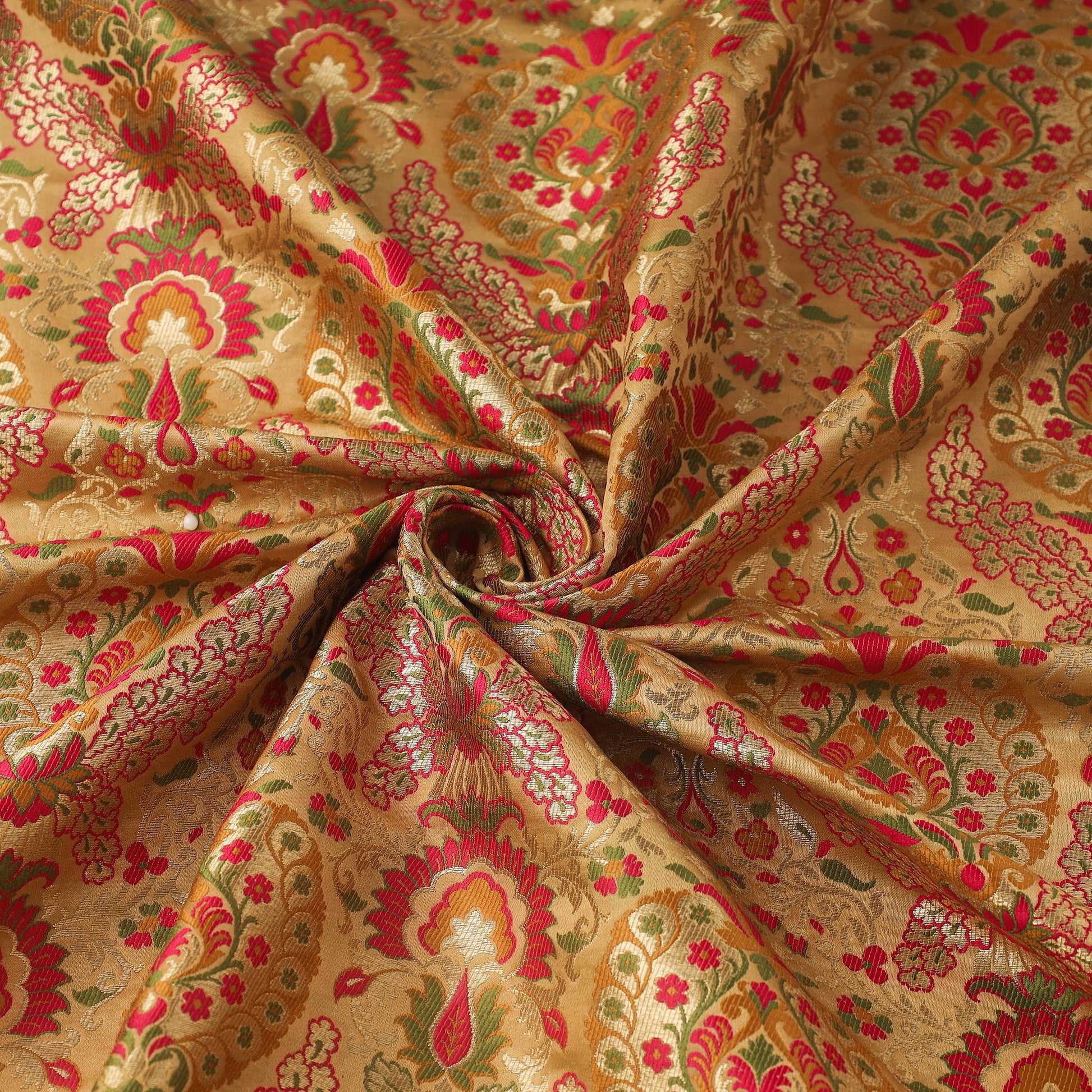 Beige - Kimkhab Silk Zari Banarasi Brocade Fabric 07