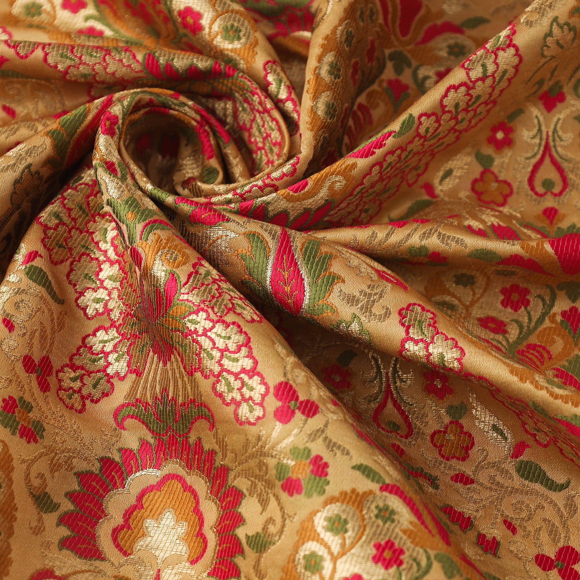 Beige - Kimkhab Silk Zari Banarasi Brocade Fabric 07