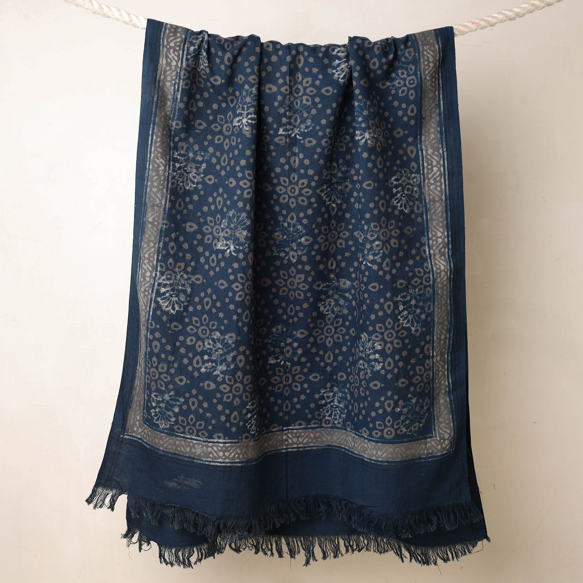 Blue - Akola Block Printed Pure Handloom Cotton Towel