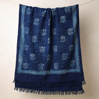 Blue - Akola Block Printed Pure Handloom Cotton Towel