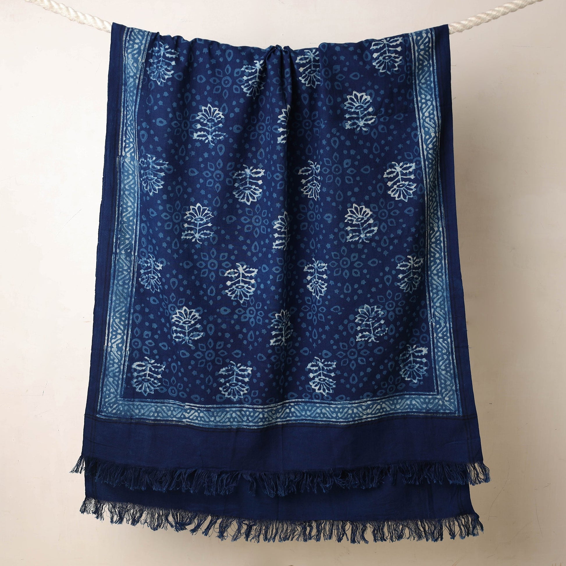 Blue - Akola Block Printed Pure Handloom Cotton Towel