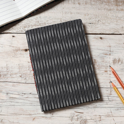 Black - Ikat Fabric Cover Handmade Paper Notebook (7 x 5 in)