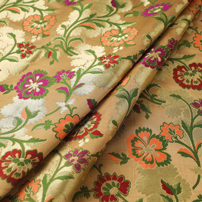 Beige - Kimkhab Silk Zari Banarasi Brocade Fabric 12