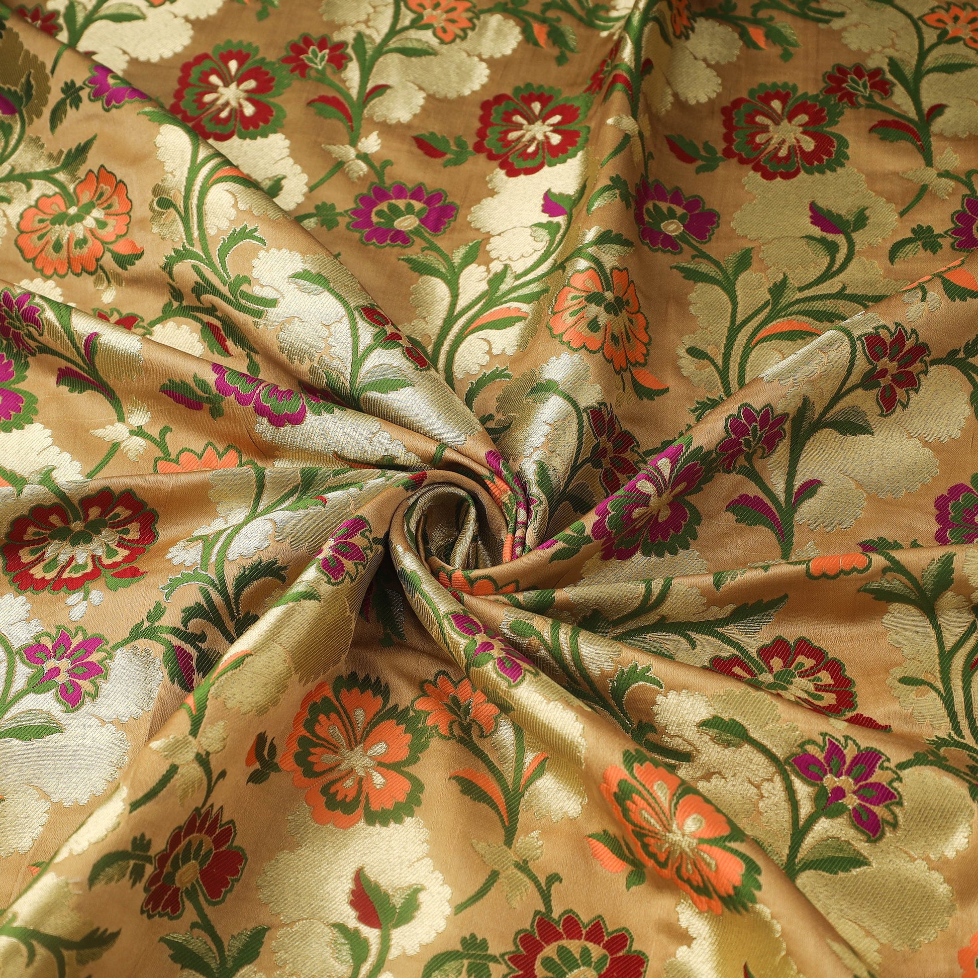 Beige - Kimkhab Silk Zari Banarasi Brocade Fabric 12