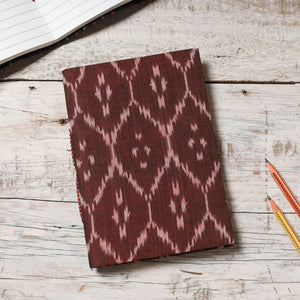 Brown - Ikat Fabric Cover Handmade Paper Notebook (7 x 5 in)