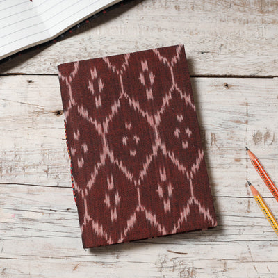 Brown - Ikat Fabric Cover Handmade Paper Notebook (7 x 5 in)