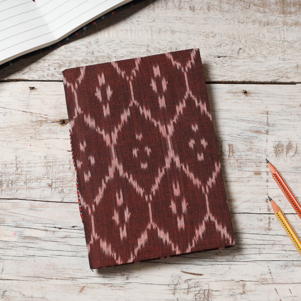 Brown - Ikat Fabric Cover Handmade Paper Notebook (7 x 5 in)