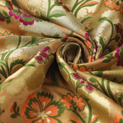 Beige - Kimkhab Silk Zari Banarasi Brocade Fabric 12