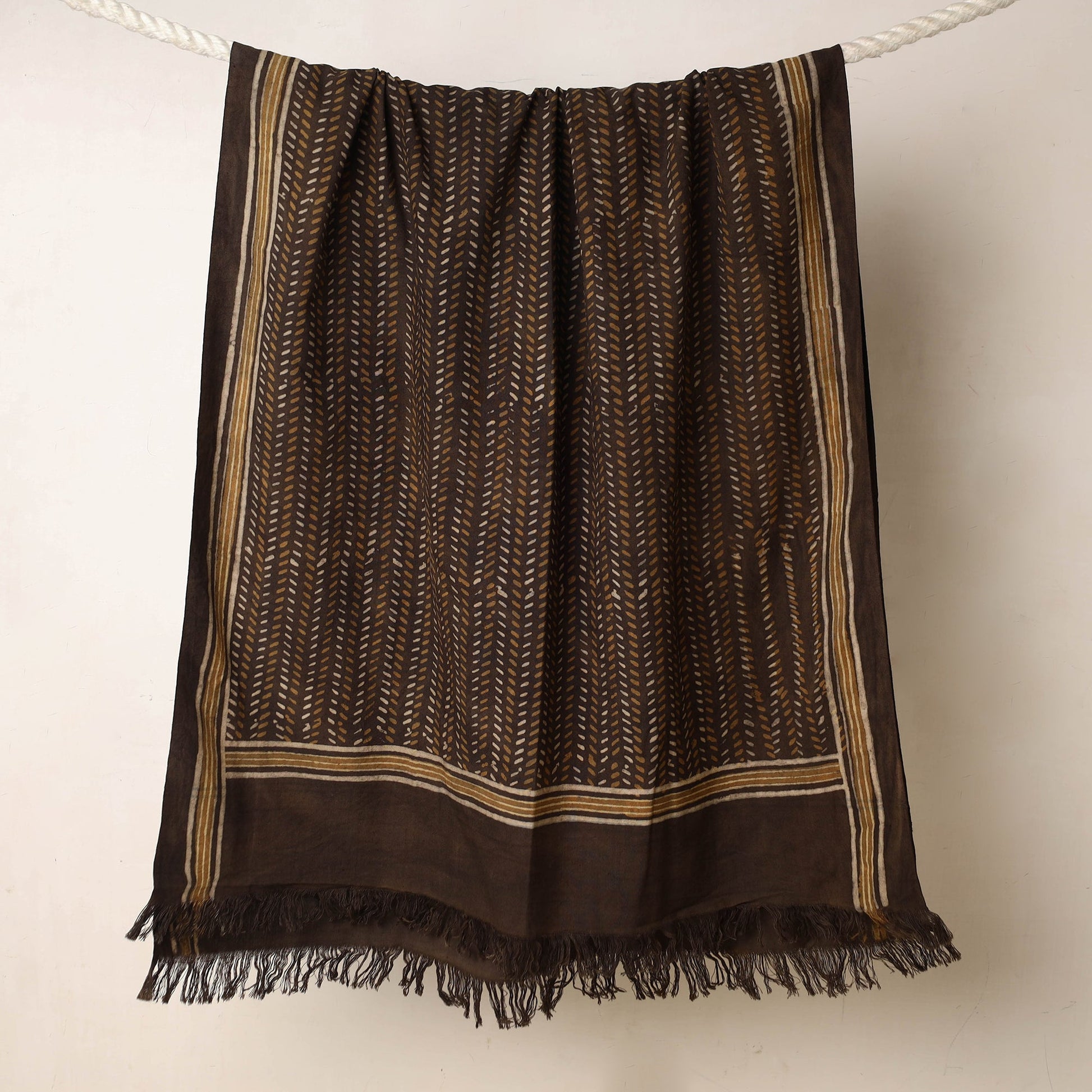 Brown - Akola Block Printed Pure Handloom Cotton Towel