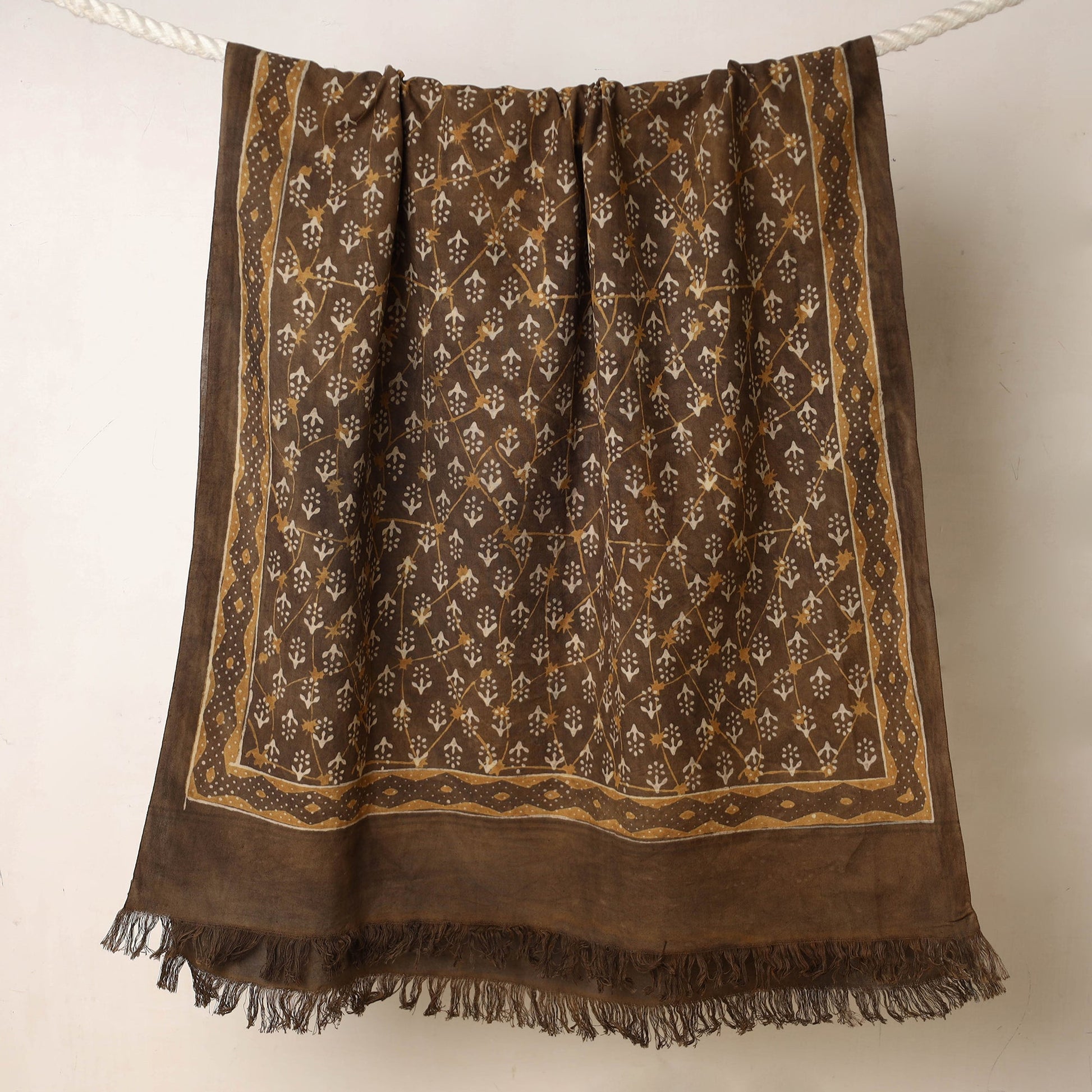 Brown - Akola Block Printed Pure Handloom Cotton Towel