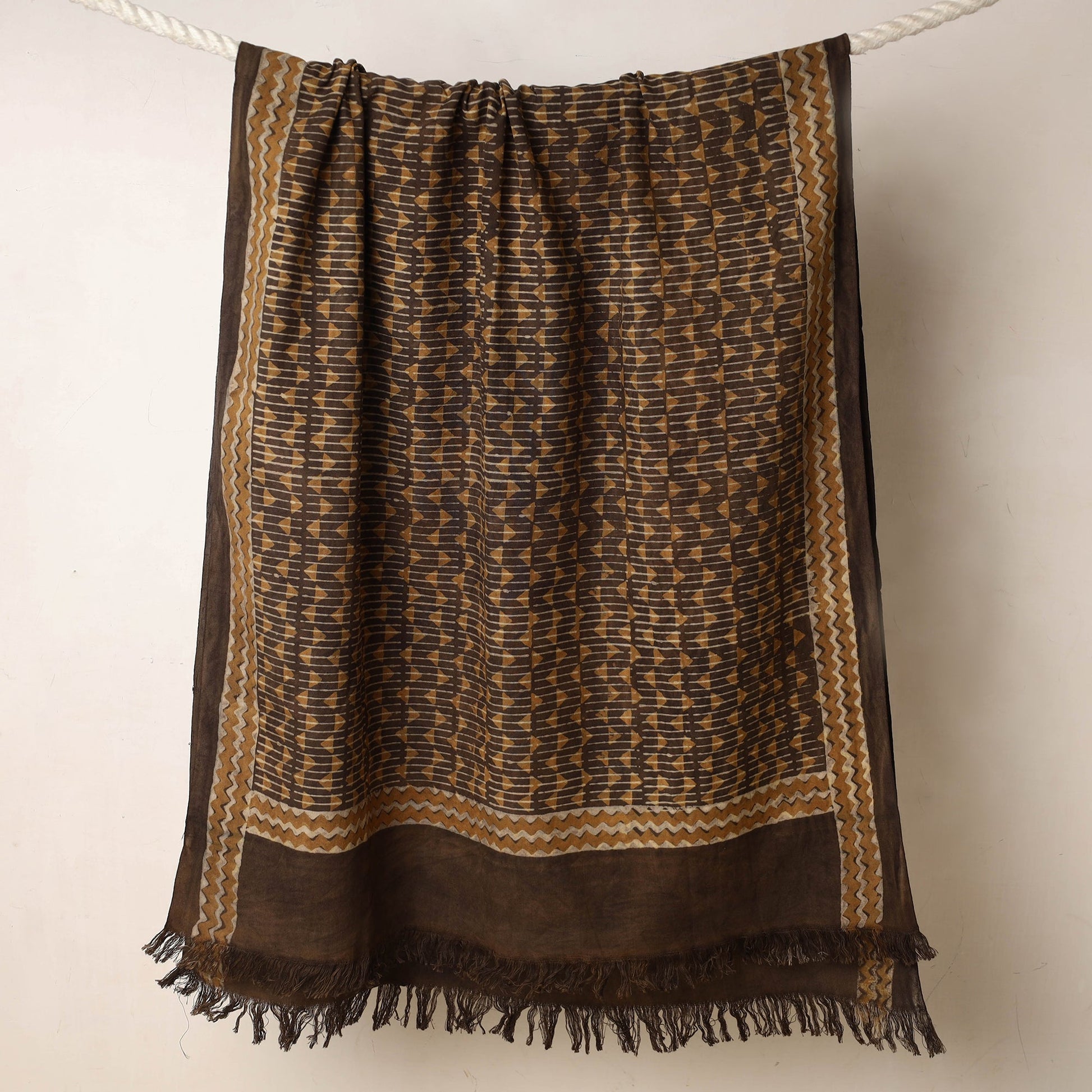 Brown - Akola Block Printed Pure Handloom Cotton Towel