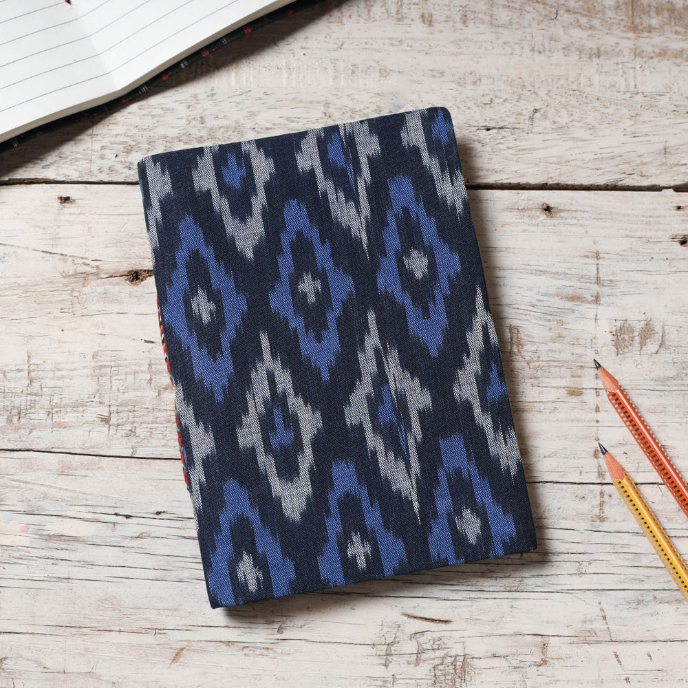 Black - Ikat Fabric Cover Handmade Paper Notebook (7 x 5 in)
