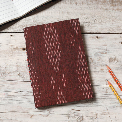 Brown - Ikat Fabric Cover Handmade Paper Notebook (7 x 5 in)