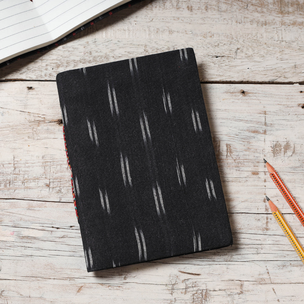 Black - Ikat Fabric Cover Handmade Paper Notebook (7 x 5 in)