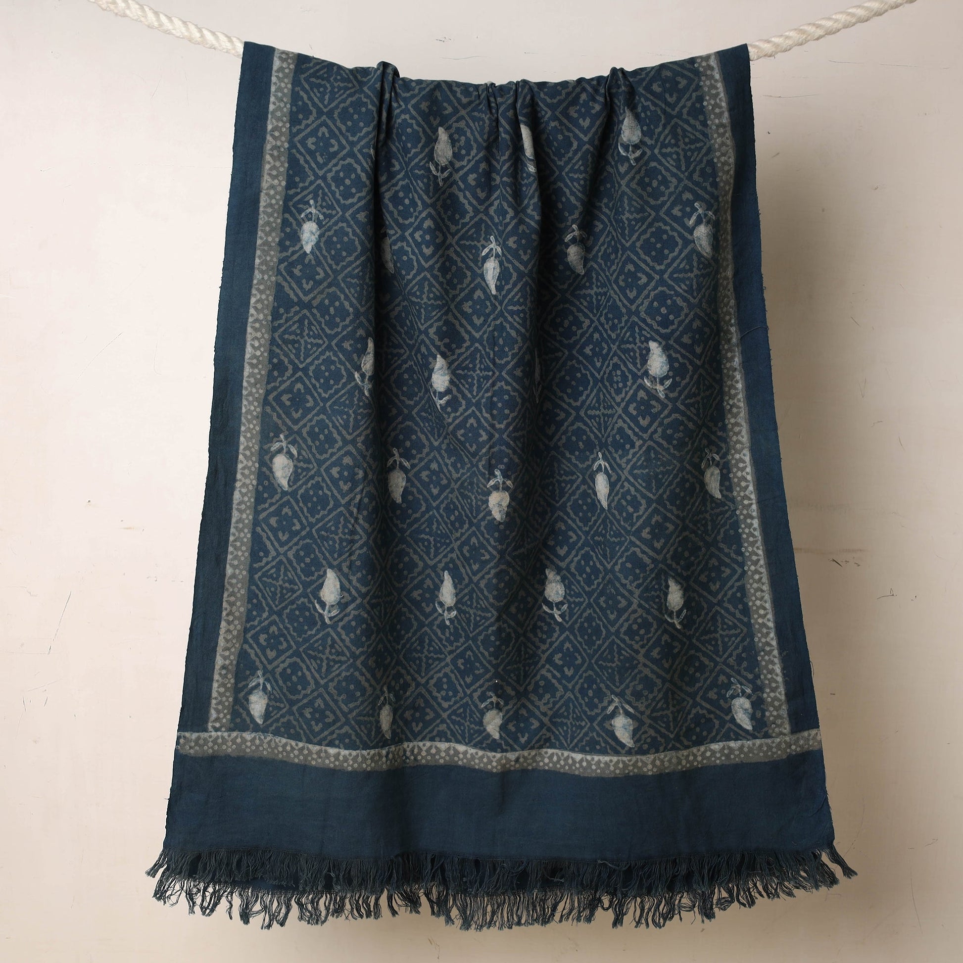 Blue - Akola Block Printed Pure Handloom Cotton Towel