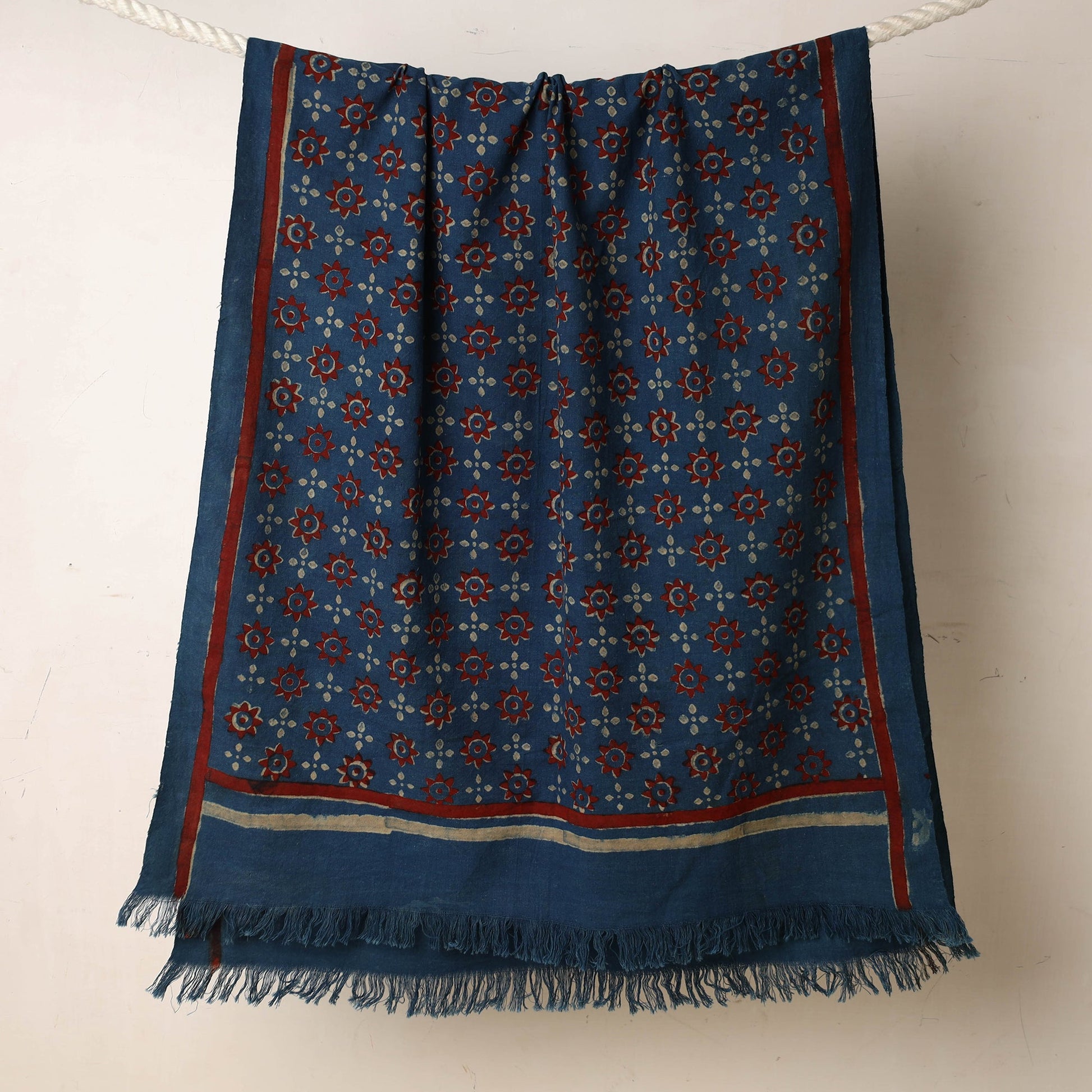 Blue - Akola Block Printed Pure Handloom Cotton Towel