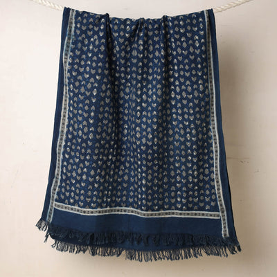 Blue - Akola Block Printed Pure Handloom Cotton Towel