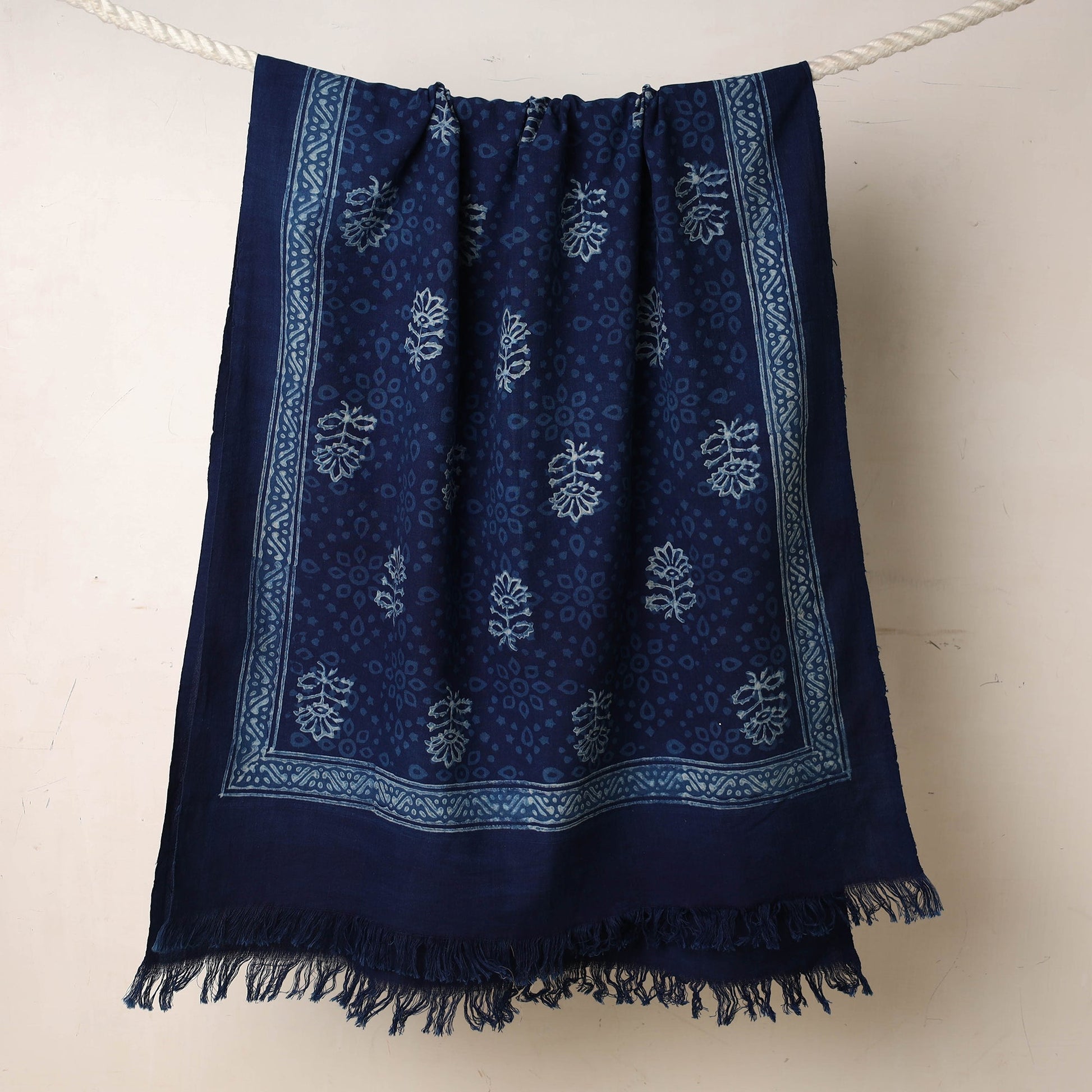 Blue - Akola Block Printed Pure Handloom Cotton Towel
