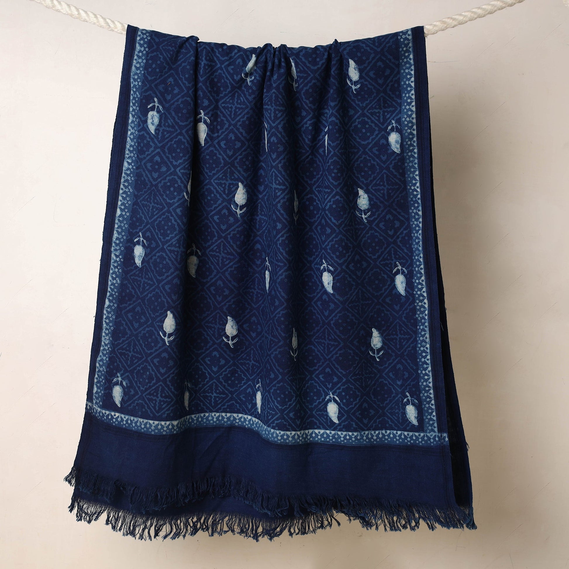 Blue - Akola Block Printed Pure Handloom Cotton Towel
