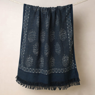 Blue - Akola Block Printed Pure Handloom Cotton Towel